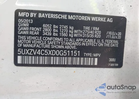 2013 BMW X5 xDrive35I/xDrive35I Premium/xDrive35I Sport Activity из США, поврежденный, VIN 5UXZV4C5XD0G51151